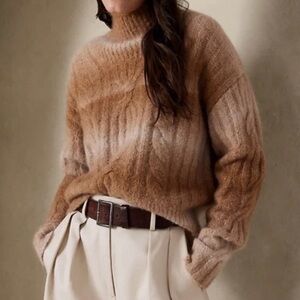 Banana Republic XL Brown Ivory Ombré Stripe Cable Chunky Alpaca Blend Sweater